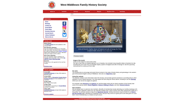 Screenshot of the West Middlesex Family History Society website