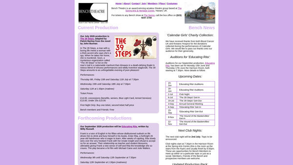 Screenshot of the Bench Theatre website