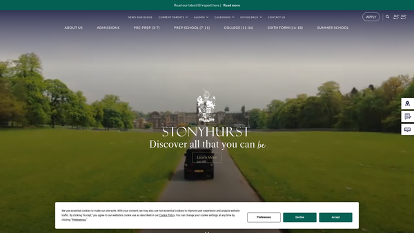 Screenshot of the The Stonyhurst Association website
