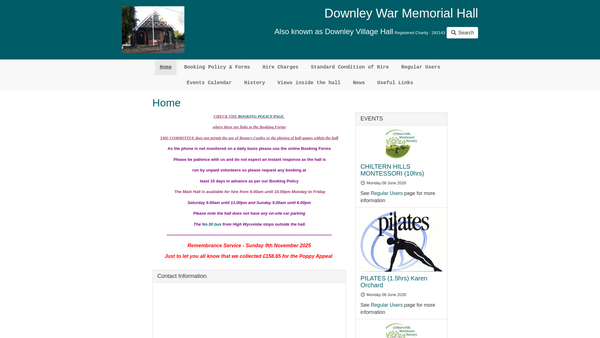 Screenshot of the Downley War Memorial Hall website