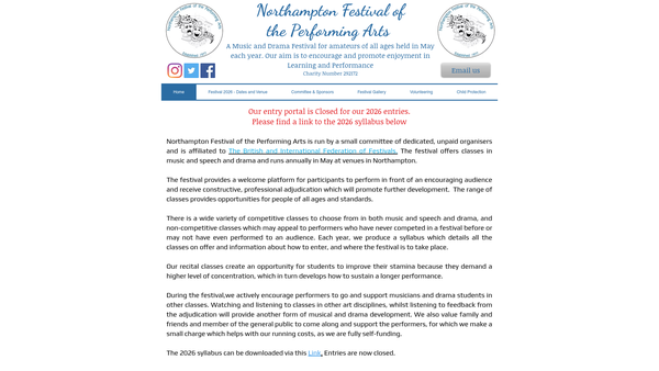 Screenshot of the Northampton Festival Of The Performing Arts website