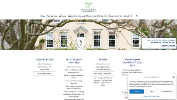 Screenshot of the Harnhill Centre Of Christian Healing website