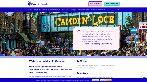 Screenshot of the Mind In Camden website