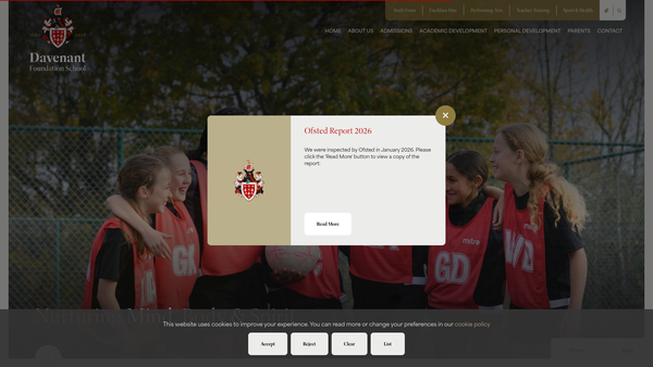 Screenshot of the Davenant Foundation The Reynolds School Private Fund website