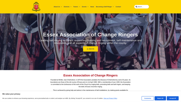 Screenshot of the The Essex Association Of Change Ringers website