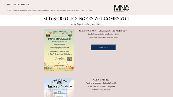 Screenshot of the Mid-Norfolk Singers website