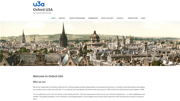 Screenshot of the Oxford U3A website