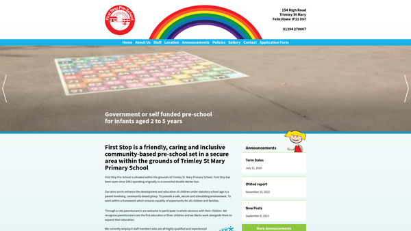 Screenshot of the First Stop Preschool website