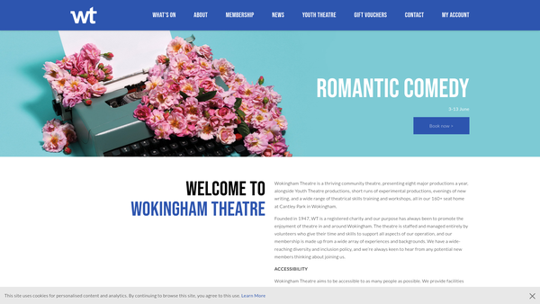 Screenshot of the Wokingham Theatre website