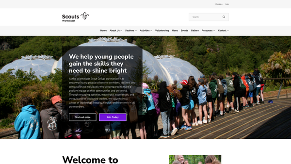 Screenshot of the Warminster Scout Group website