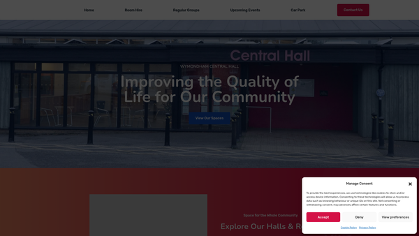 Screenshot of the Wymondham Central Hall website