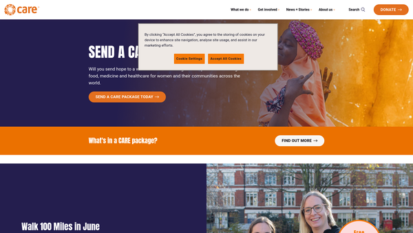 Screenshot of the Care International UK website