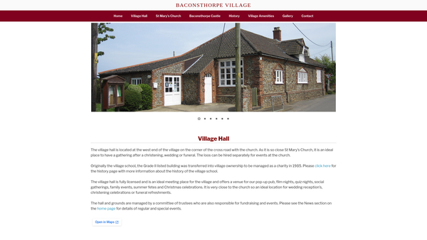 Screenshot of the Baconsthorpe Village Hall website