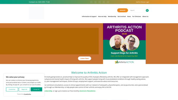 Screenshot of the Arthritis Action website