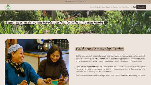 Screenshot of the Calthorpe Community Garden website