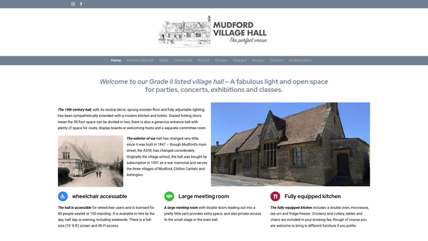 Screenshot of the The Mudford Village Hall website
