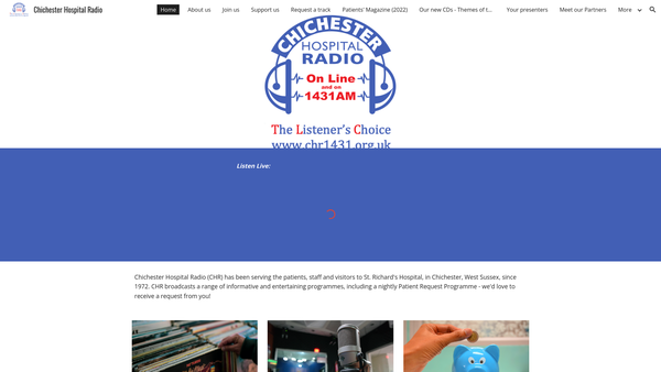 Screenshot of the Chichester Hospitals Broadcasting Association website