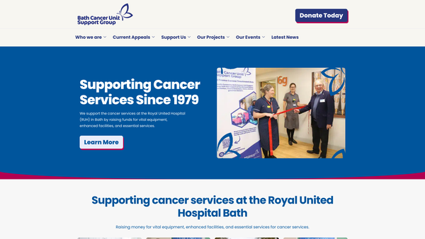 Screenshot of the Bath Cancer Unit Support Group website