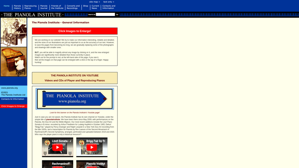 Screenshot of the The Pianola Institute Limited website
