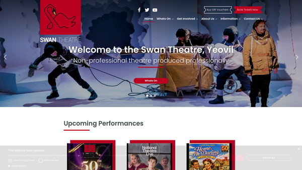 Screenshot of the The Swan Theatre Company website