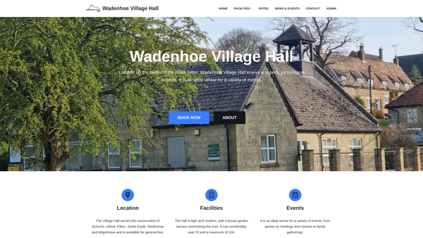 Screenshot of the The Wadenhoe Recreation Hall website
