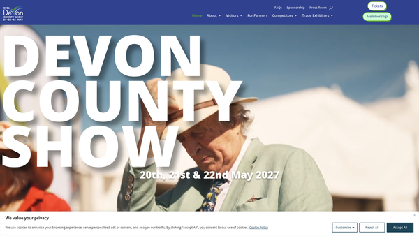 Screenshot of the Devon County Agricultural Association website