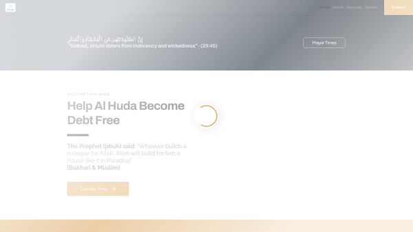 Screenshot of the Al-Huda Cultural Centre & Mosque website