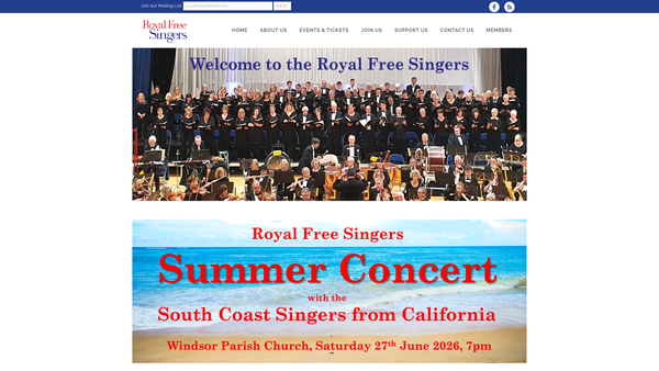 Screenshot of the The Royal Free Singers website