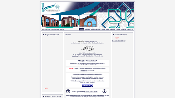 Screenshot of the The Ilford Muslim Society website