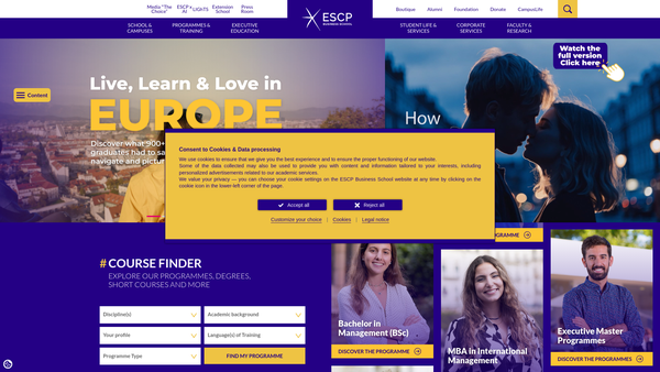 Screenshot of the Escp Europe - Business School website