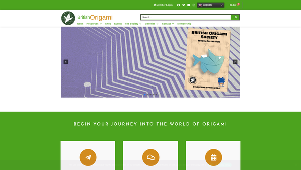 Screenshot of the The British Origami Society website