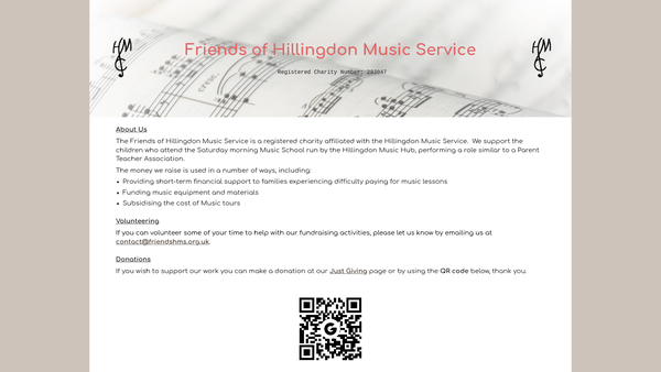 Screenshot of the Friends Of Hillingdon Music Service website