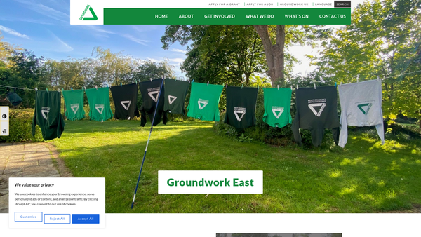 Screenshot of the Groundwork East website