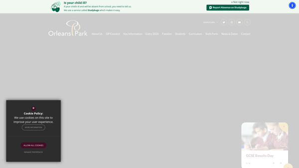 Screenshot of the Orleans Park School Association website