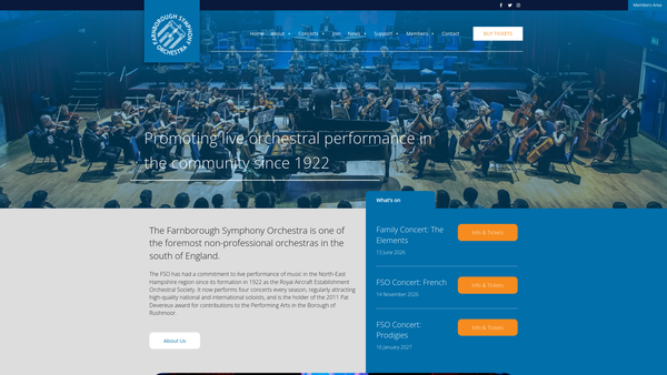 Screenshot of the Farnborough Symphony Orchestra website