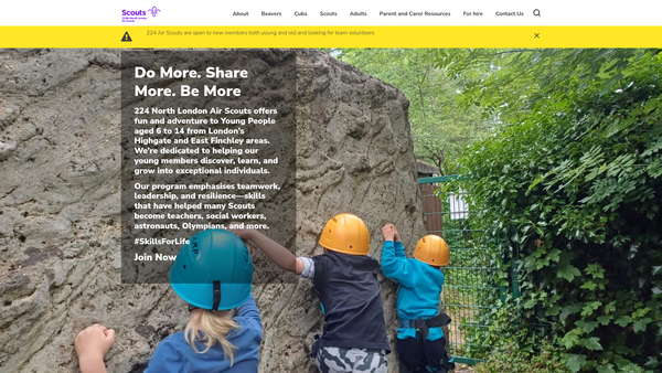 Screenshot of the 224th North London Scout Group website