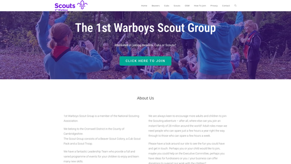 Screenshot of the 1st Warboys Scout Group website