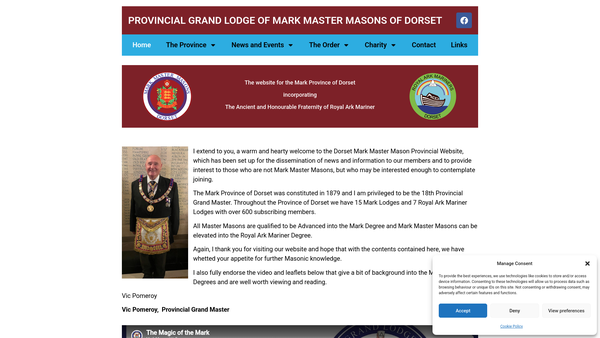 Screenshot of the Dorset Provincial Grand Lodge Of Mark Masons Benevolent Fund website