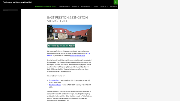 Screenshot of the East Preston And Kingston Village Hall Foundation website