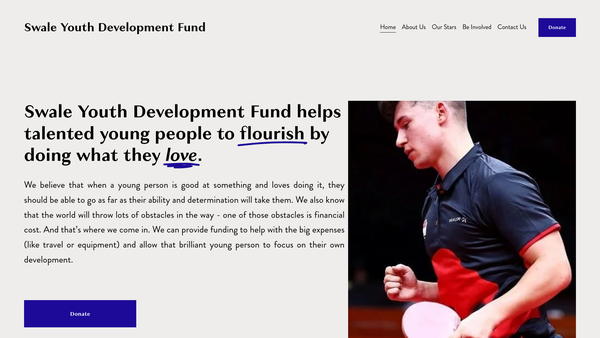Screenshot of the Swale Youth Development Fund website
