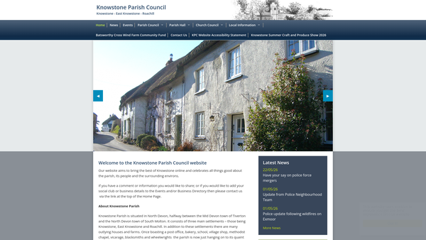 Screenshot of the Knowstone Parish Hall website