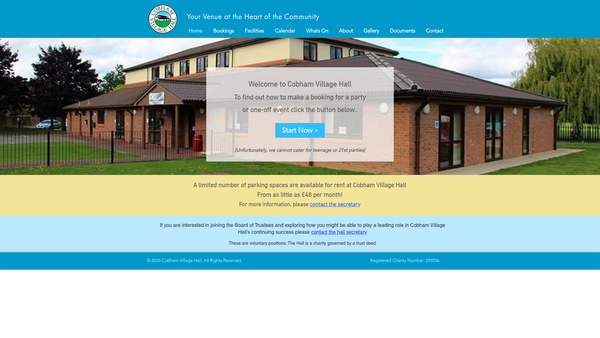Screenshot of the Cobham Village Hall website