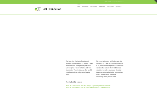 Screenshot of the The Peter Jost Charitable Foundation website