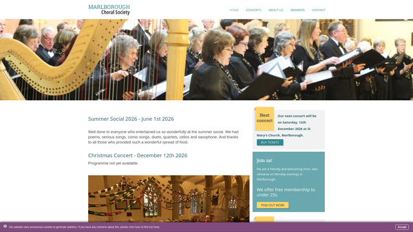 Screenshot of the Marlborough Choral Society website
