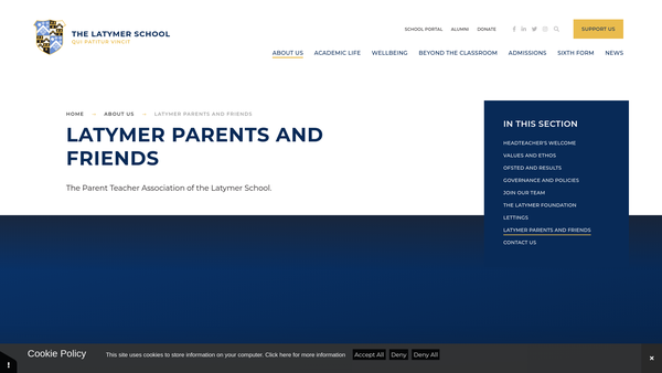 Screenshot of the Latymer Parents and Friends website