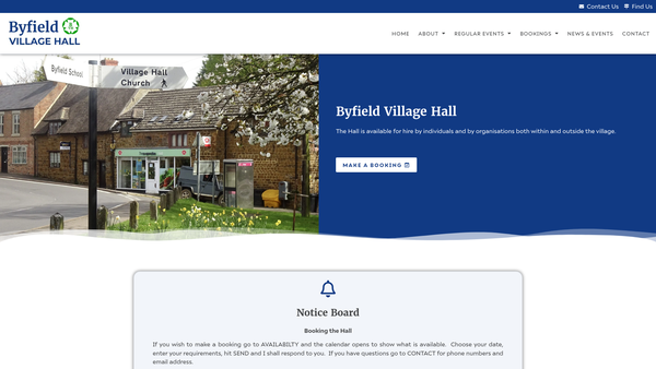Screenshot of the Byfield Village Hall website