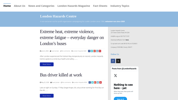 Screenshot of the The London Hazards Centre Trust Limited website