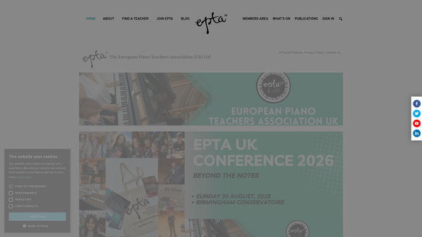 Screenshot of the Epta - European Piano Teachers' Association (UK) Limited website