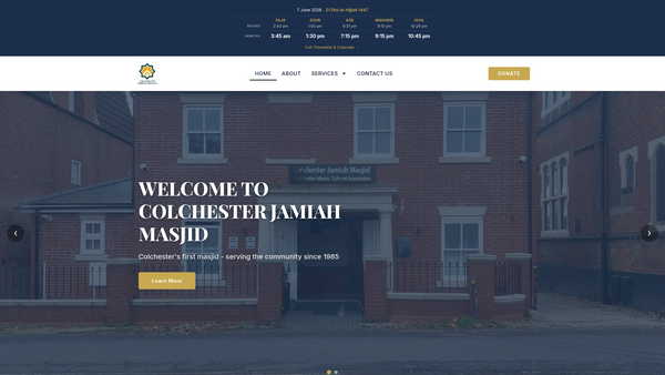 Screenshot of the Colchester Islamic Cultural Association website