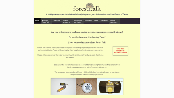 Screenshot of the Forest Of Dean Talking Newspaper Association website